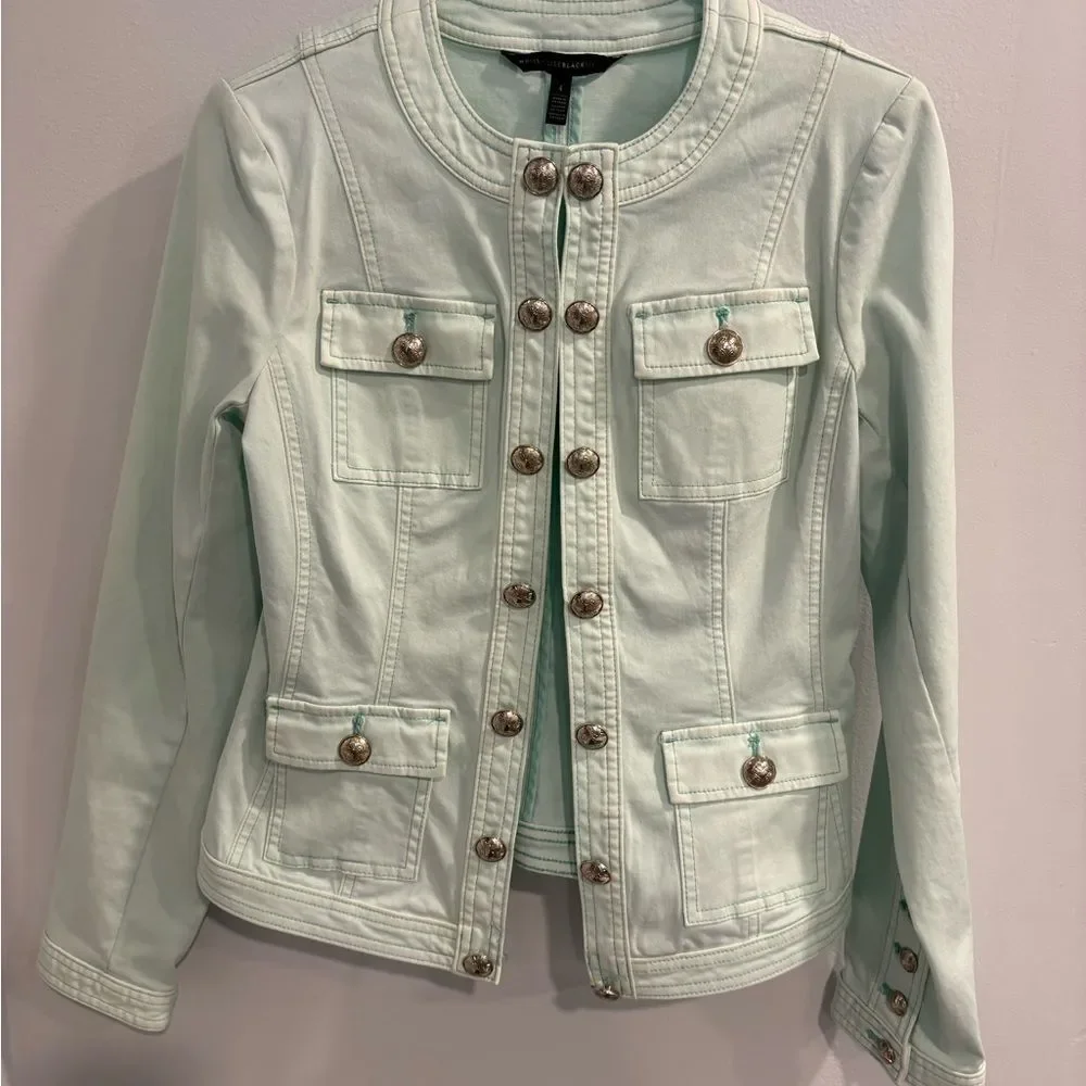 White House Black Market Light Mint Green Jacket Beautifully Military Style - Picture 12 of 16